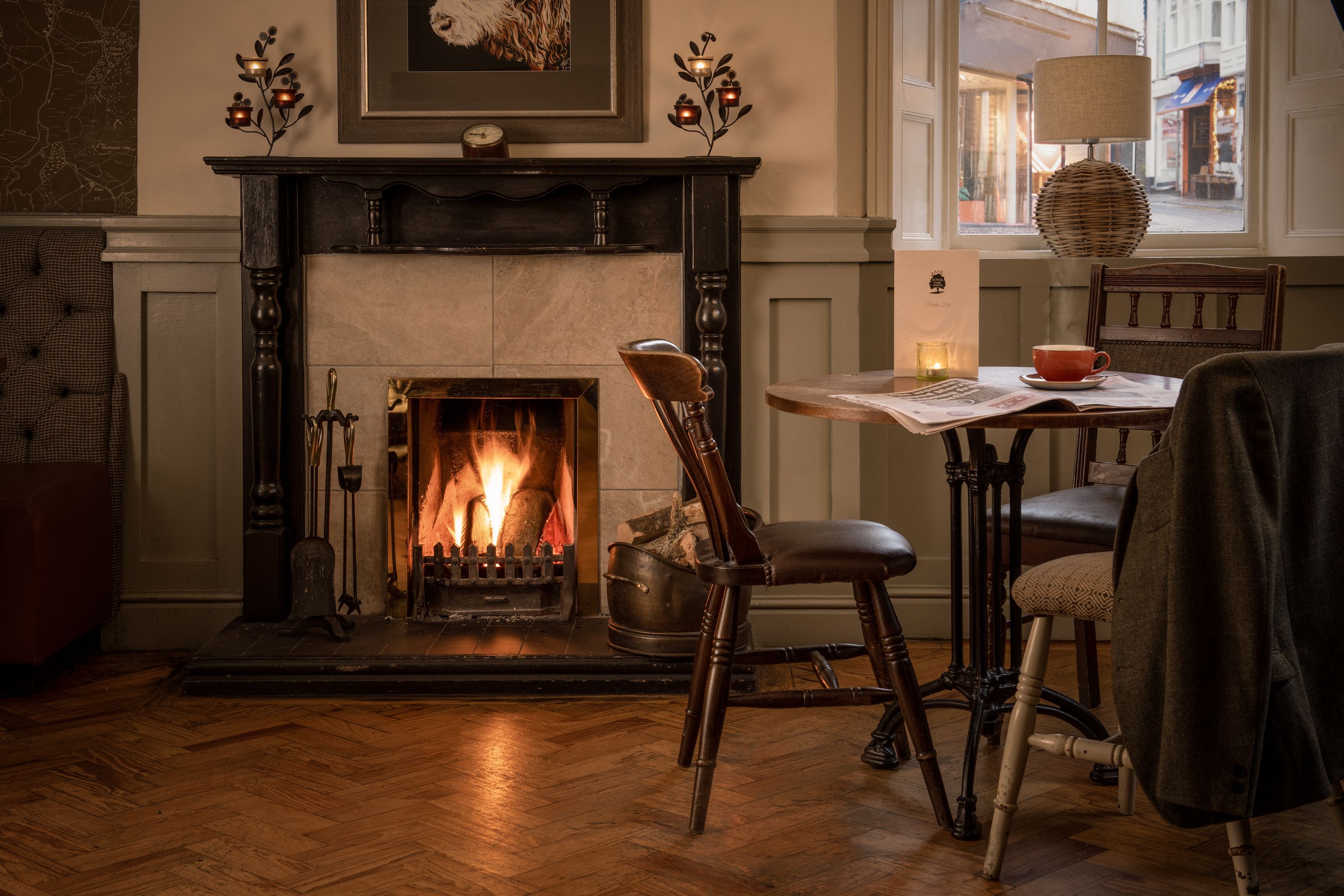 a roaring fire in the bar