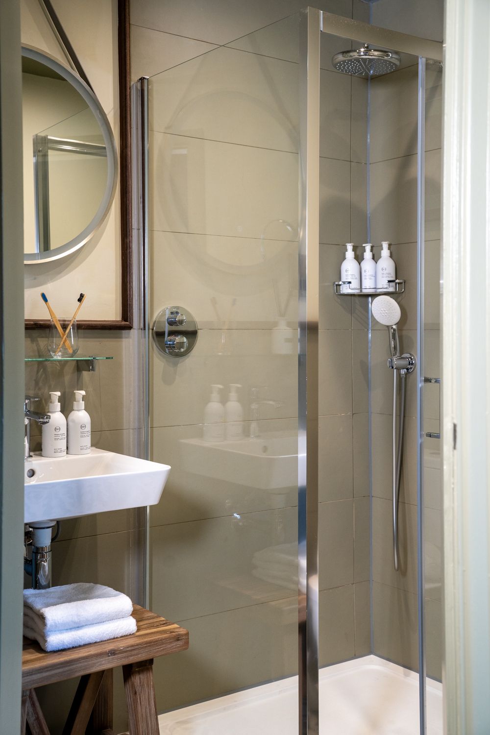 walk in shower and bath house toiletries